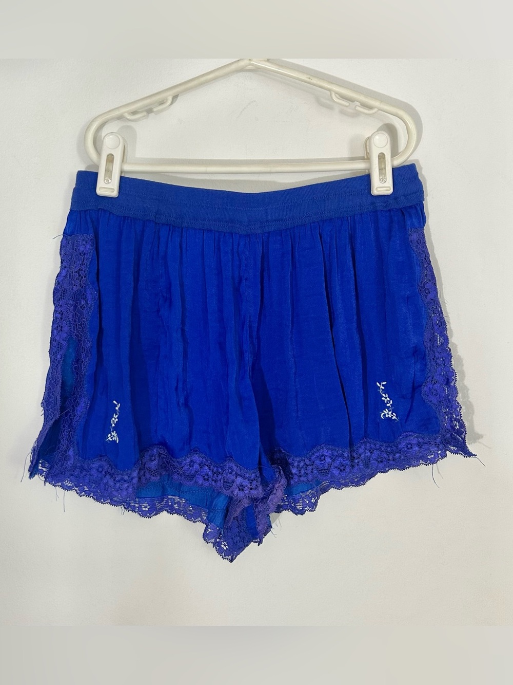 Free People Intimacy Royal Blue Lace Trimmed Shorts, Side Slit, Women’s Small